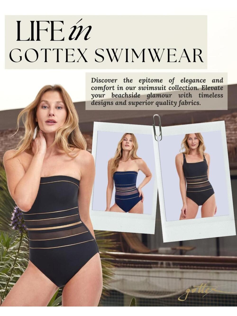 Gottex Women’s Onyx Black Gold Bandeau One Piece Bathing Swimsuit - Picture 6 of 7